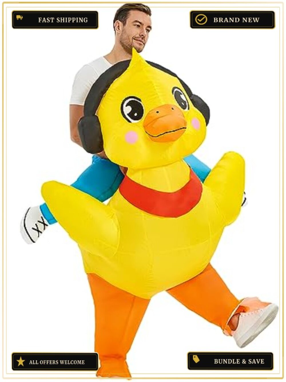Inflatable Duck Costume Adult Blow Up Ride On Suit for Halloween Party